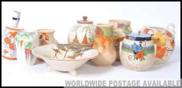 A large collection of assorted vintage Art Deco Bewley ceramics / pieces to include pots, vases etc.