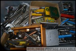 A large collection of assorted vintage engineering tools etc to include Spanners, drills,