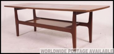 Vintage retro teak rectangular coffee table with inset glass top and under-tier,