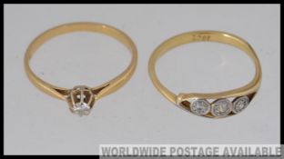 2 18ct gold and diamond ring to include a single stone diamond claw mount ring approx 10pnts