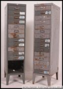 A pair of retro vintage industrial office filing cabinets, in the manner of Bisley,