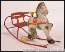 An original vintage Triang tinplate rocking horse sleigh - large tin rocking horse to front,