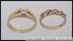 2 9ct gold and diamond rings to include illusion set single stone ring along with diamond encrusted
