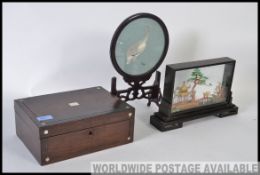 A collection of items to include a 19th century work box,