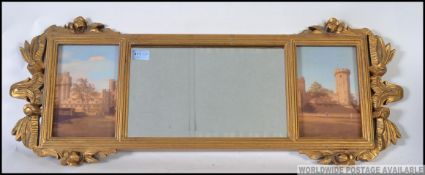 An over mantle mirror with central mirrored panel flanked by two ceramic panels W88cm