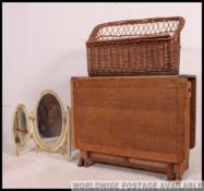 An unusual dolls sized large whicker weave hall settle with hinged seat together with another