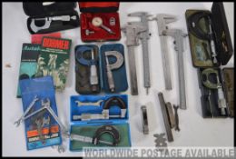 A quantity of vintage engineering tools and gauges etc - to include micrometers, tenths clock,