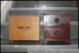 A Victorian dressing table mirror together with country inlaid two drawer desk tidy and a vintage