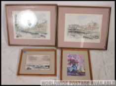A collection of four framed and glazed water colour paintings by local artist Rhona Cowell,