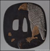 A Japanese bronze signed Tsuba H8cm