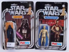 STAR WARS; Two original 1970's Star Wars carded action figures. Both 12 back - C3PO and Darth Vader.