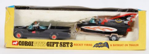 CORGI BATMAN GIFT SET 3: An original vintage Corgi Gift Set 3 ' Rocket Firing Batmobile and Batboat