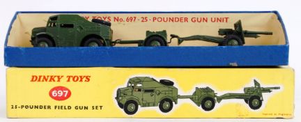 DINKY TOYS: An original vintage Dinky Toys yellow box diecast model 697 military 25 Pounder Field