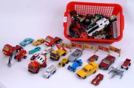 DIECAST: A box of assorted loose diecast to include Hotwheels, Corgi, Matchbox, and others.