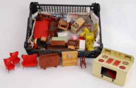 DOLLS HOUSE FURNITURE A collection of retro dolls house furniture dating from the 1960's and 1970's