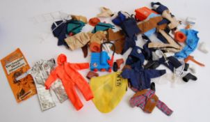 ACTION JACKSON; A collection of assorted vintage Mego Action Jackson action figure clothing, shoes,