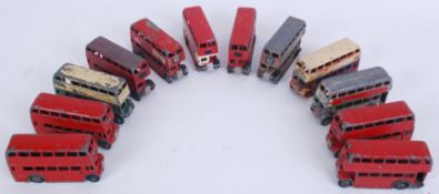 DINKY: A collection of 12x original vintage Dinky diecast model double decker buses.