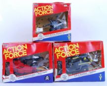 ACTION FORCE: A collection of 3x original vintage Action Man Action Force boxed vehicles / playsets