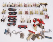 PENNY TOYS: A collection of vintage tin and lead ' penny toys ' to include various sack trucks,