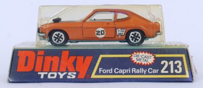 DINKY: A vintage original Dinky 213 Ford Capri Rally Car. Bronze, with black bonnet.