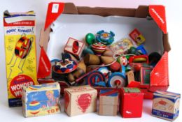 VINTAGE SPINNING TOPS: A good collection of Edwardian to mid-20th century Spinning Tops,