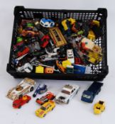 DIECAST: A crate of assorted vintage diecast model cars to include Corgi, Matchbox etc.