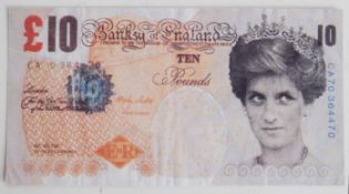 BANSKY DI-FACED TEN POUND NOTE: A believed original Bansky defaced ' di - faced ' British ten pound