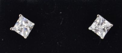 A pair of 925 silver CZ emerald cut stud