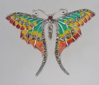 A silver and plique a jour butterfly bro