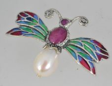 A 925 silver plique a jour brooch in the