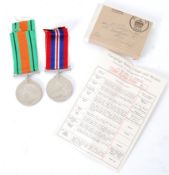 WWII MEDAL PAIR: A War and Victory medal, Second World War, issued to a W. Solomon of Cardiff.