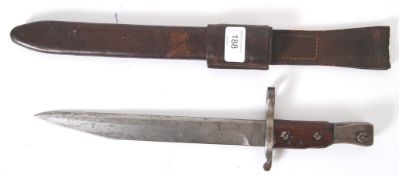 BAYONET: An Edwardian Canadian bayonet with leather scabbard, marked Ross Rifle Co.
