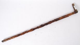 CARVED CANE: A good early 20th century likely French Army carved walking stick cane.