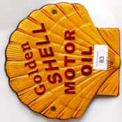 SHELL: A vintage style hand painted cast iron Shell Oil shaped advertising sign,