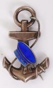 ROYAL NAVY: A charming hallmarked silver and enamel ' Royal Navy ' pin brooch in the form of an