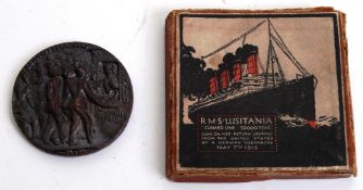 LUSITANIA: An original UK issue infamous ' Lusitania Propaganda Medal ' within the original box,