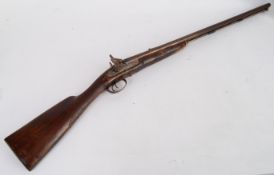 SHOTGUN; A 19th century side by side pinfire percussion cap shotgun,