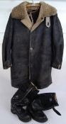 827 SQUADRON: An original military / air force issue flying jacket, waistcoat and boots uniform.