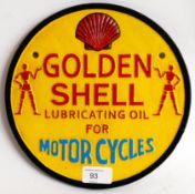 SHELL: A vintage style reproduction cast iron wall advertising sign for Shell ' For Motorcycles '