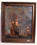 WATERLOO: A large decorative framed textured print of the battle of Waterloo (believed) showing