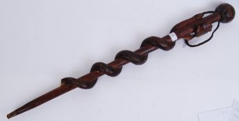 SNAKE WALKING CANE: A late 19th century Folk Art possibly African walking cane,