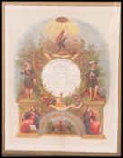 A framed and glazed Victorian / Edwardian masonic Order Of The Foresters certificate for