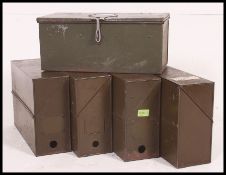 A collection of vintage mid century Industrial metal office file boxes,