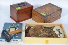 A collection of items to include a tunbridge inlaid box together with an ink roller and other items