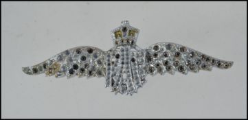 A mid century vintage ladies RAF diamonte sweetheart brooch having pin verso