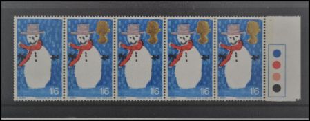 Stamp GB 1966 Xmas 1/6d with Queen's head GOLD OMITTED in MNH marginal strip of five (showing