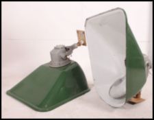 2 large vintage retro mid century enamel painted Industrial factory yard pendant lights in green