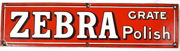 An original early 20th century enamel metal advertising sign for Zebra Grate Polish.
