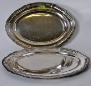 2 large graduating silver plated serving trays - salvers,
