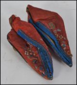 A pair of 19th century Chinese / Japanese asiatic silk embroidered shoes for women / girls with